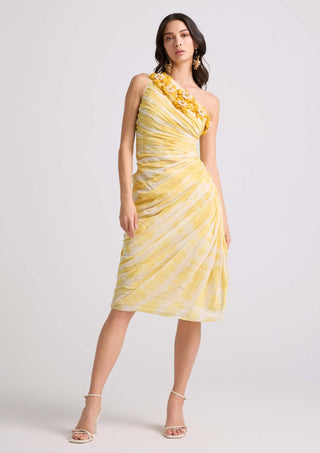 Chandrima-Yellow Tie-Dye Asymmetrical Ruched Dress-INDIASPOPUP.COM