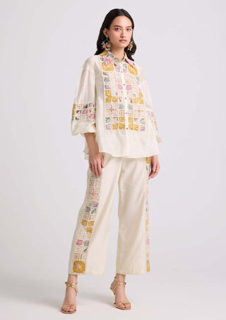 Chandrima-Ivory Checkered Embroidered Pants-INDIASPOPUP.COM