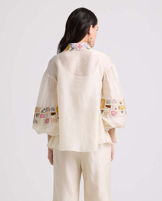 Chandrima-Ivory Checkered Yoke Detail Shirt-INDIASPOPUP.COM
