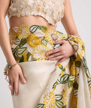 Ivory sunflower sari