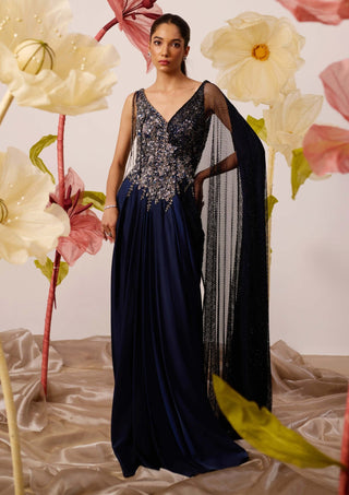 Clematis Navy Blue Gown by Roqa available on Indiaspopup.com