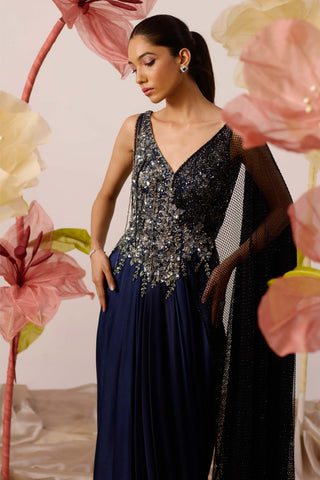 Clematis Navy Blue Gown by Roqa available on Indiaspopup.com