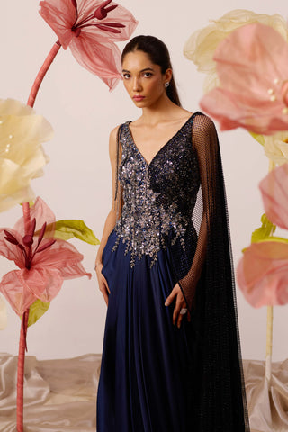 Clematis Navy Blue Gown by Roqa available on Indiaspopup.com