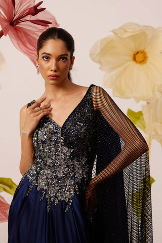 Clematis Navy Blue Gown by Roqa available on Indiaspopup.com
