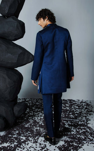 Contrast By Parth-Navy Handpaint Shrug And Kurta Set-INDIASPOPUP.COM