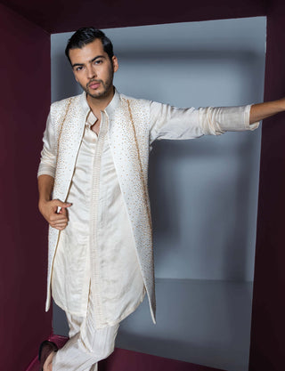Contrast By Parth-Crystal Ivory Shrug And Kurta Set-INDIASPOPUP.COM