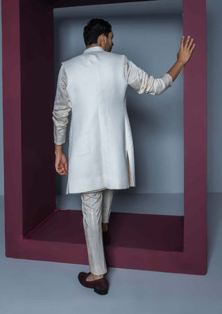 Contrast By Parth-Crystal Ivory Shrug And Kurta Set-INDIASPOPUP.COM