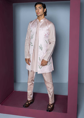Contrast By Parth-Gul Handpaint Shrug And Kurta Set-INDIASPOPUP.COM