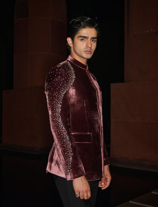 Velvet ember bandhgala and pants