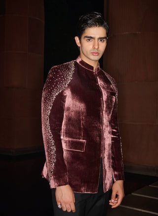 Velvet ember bandhgala and pants