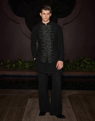 Noir crest nehru jacket set