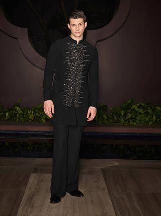 Noir crest nehru jacket set