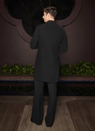 Noir crest nehru jacket set