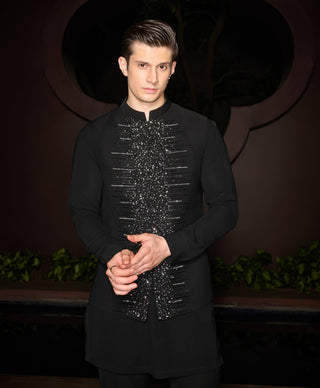 Noir crest nehru jacket set
