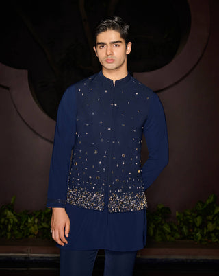 Stellar blue nehru jacket set