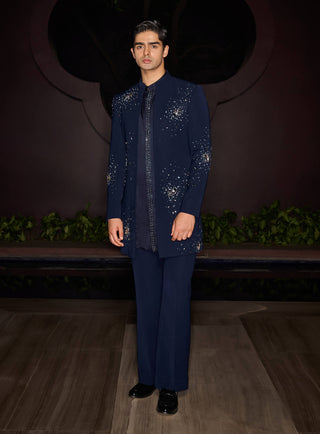 Celestial blue open sherwani set