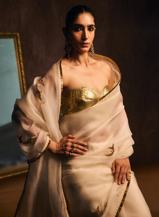 Matsya ivory silk organza sari