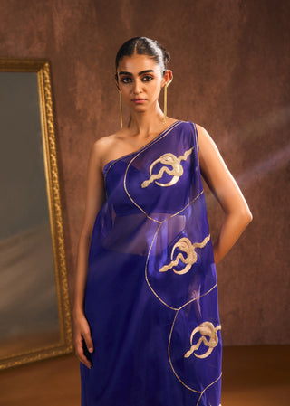 Royal blue silk organza sari
