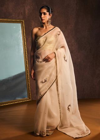 Matsya ivory silk organza sari