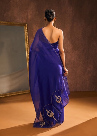 Royal blue silk organza sari