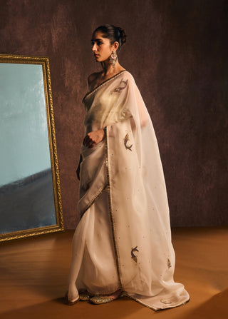 Matsya ivory silk organza sari