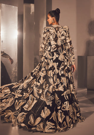 Ritika Mirchandani-Seda Black Gold Sharara And Jacket Set-INDIASPOPUP.COM