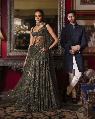 Mossaria shimmer cocktail lehenga set