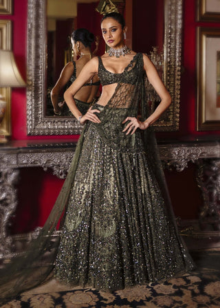 Mossaria shimmer cocktail lehenga set
