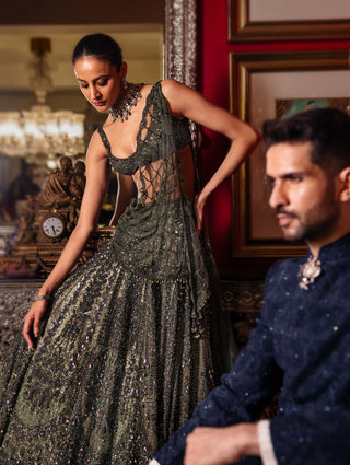 Mossaria shimmer cocktail lehenga set