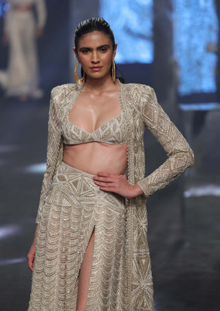 Ritika Mirchandani-Kiana Ivory Gold Jacket And Skirt Set-INDIASPOPUP.COM