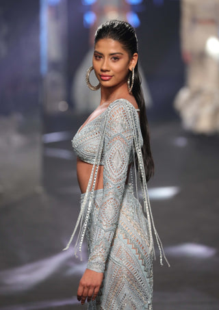 Ritika Mirchandani-Saga Ice Blue Skirt And Blouse-INDIASPOPUP.COM