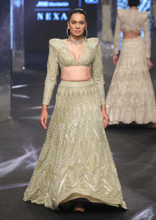 Ritika Mirchandani-Raisa Metallic Green Lehenga Set-INDIASPOPUP.COM