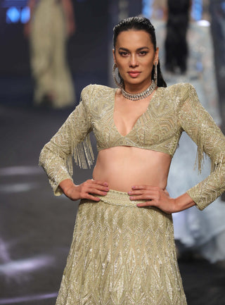 Ritika Mirchandani-Raisa Metallic Green Lehenga Set-INDIASPOPUP.COM