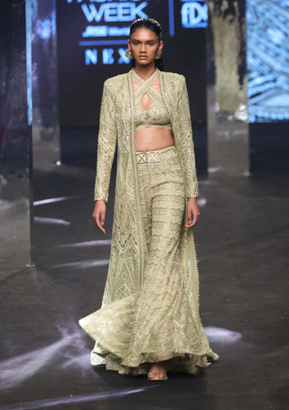 Ritika Mirchandani-Zana Metallic Green Sharara Jacket Set-INDIASPOPUP.COM