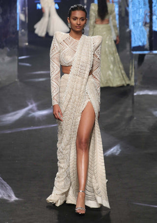 Ritika Mirchandani-Nallie Ivory Lehenga Sari And Blouse-INDIASPOPUP.COM
