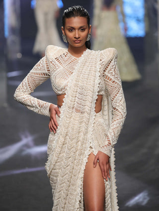 Ritika Mirchandani-Nallie Ivory Lehenga Sari And Blouse-INDIASPOPUP.COM