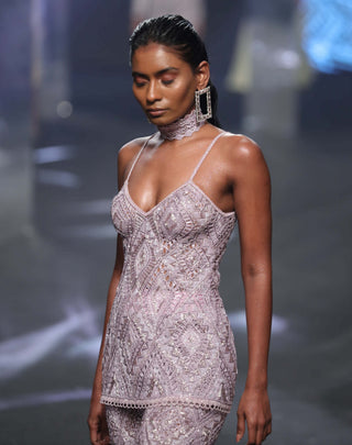 Ritika Mirchandani-Magen Metallic Lavender Top And Pants-INDIASPOPUP.COM