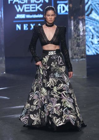 Ritika Mirchandani-Freda Black Cutwork Lehenga Set-INDIASPOPUP.COM