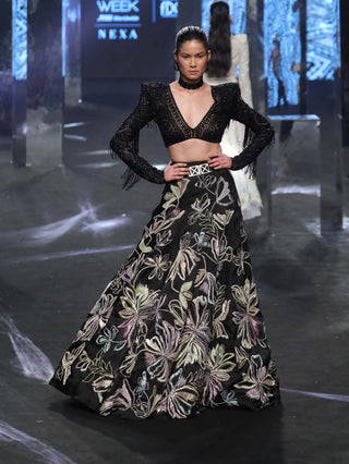 Ritika Mirchandani-Freda Black Cutwork Lehenga Set-INDIASPOPUP.COM