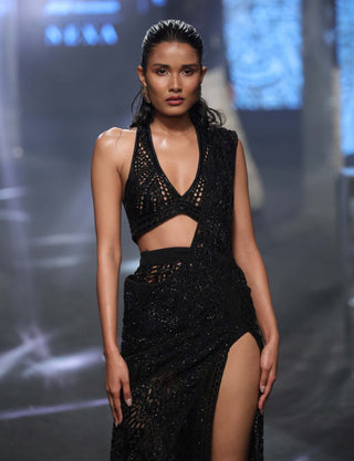 Ritika Mirchandani-Dina Black Slit Sari And Blouse-INDIASPOPUP.COM