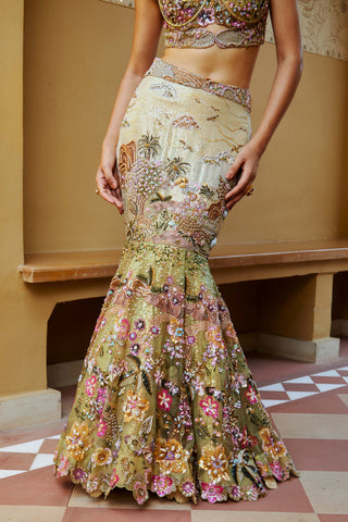 Yellow And Green Ombre Lavanya Lehenga Set by Moledro available on Indiaspopup.com