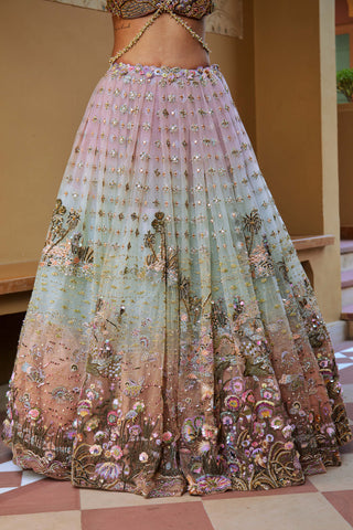 Aqua & Lilac Raga Lehenga Set by Moledro available on Indiaspopup.com