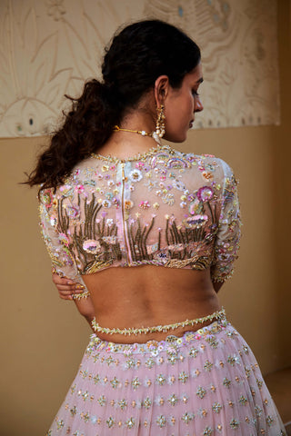 Aqua & Lilac Raga Lehenga Set by Moledro available on Indiaspopup.com