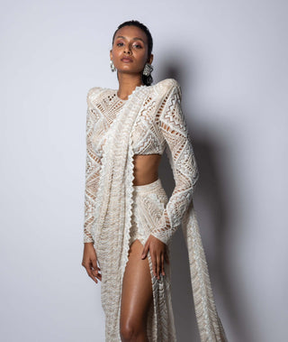 Ritika Mirchandani-Nallie Ivory Lehenga Sari And Blouse-INDIASPOPUP.COM