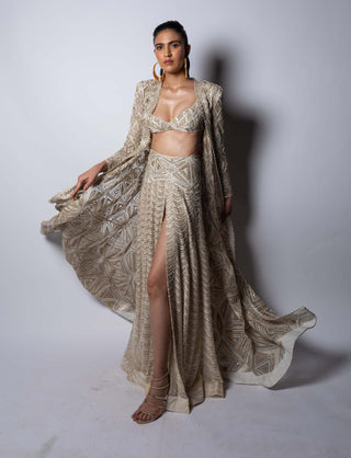 Ritika Mirchandani-Kiana Ivory Gold Jacket And Skirt Set-INDIASPOPUP.COM