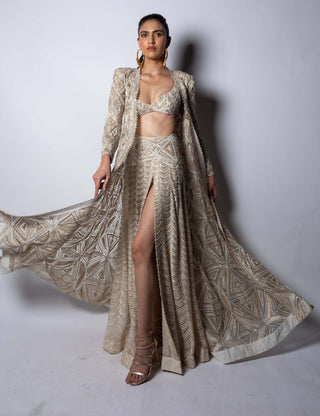Ritika Mirchandani-Kiana Ivory Gold Jacket And Skirt Set-INDIASPOPUP.COM