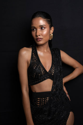 Ritika Mirchandani-Dina Black Slit Sari And Blouse-INDIASPOPUP.COM