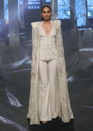 Ritika Mirchandani-Esma Ivory Gold Cape And Pant Set-INDIASPOPUP.COM