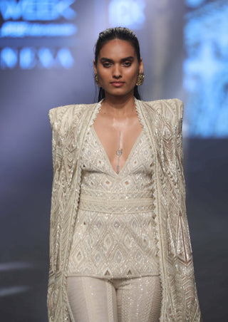 Ritika Mirchandani-Esma Ivory Gold Cape And Pant Set-INDIASPOPUP.COM
