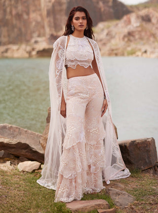 Audrey Husna Pink Sharara Set by Mishru, available on Indiaspopup.com